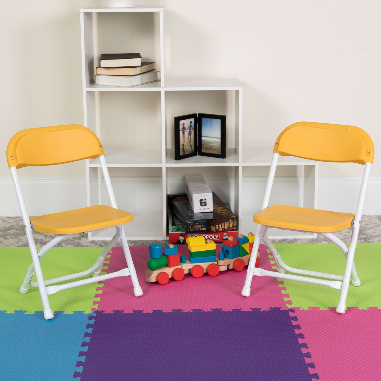 Emma and Oliver 2 Pack Kids Plastic Folding Chair Daycare Home School Furniture